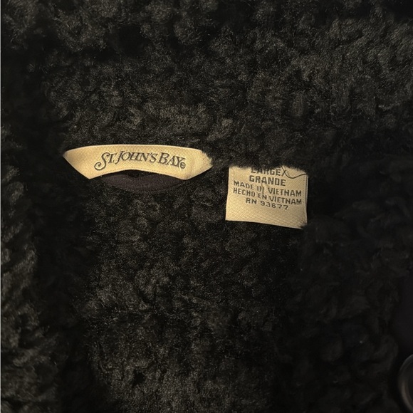 St. John’s Bay Black Faux Shearling Hooded Boho Western Long Coat Size L - Picture 5 of 6